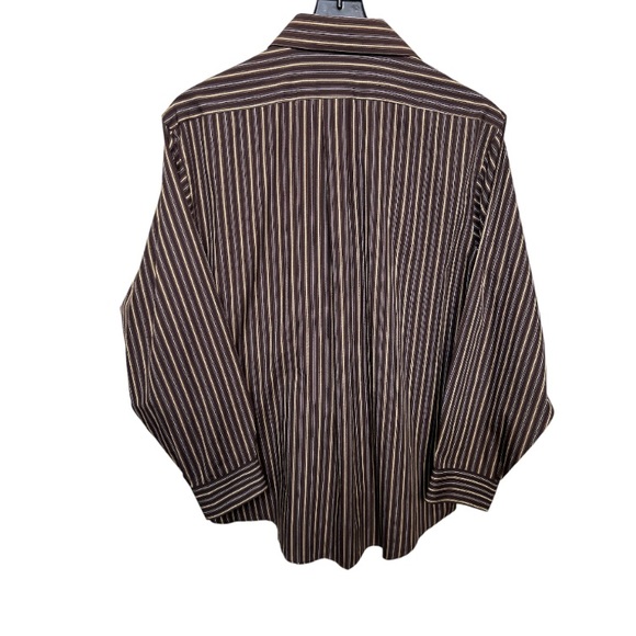 Arrow Casual Striped Dress Shirt Fitted Wrinkle Free Brown Tan - Picture 5 of 17